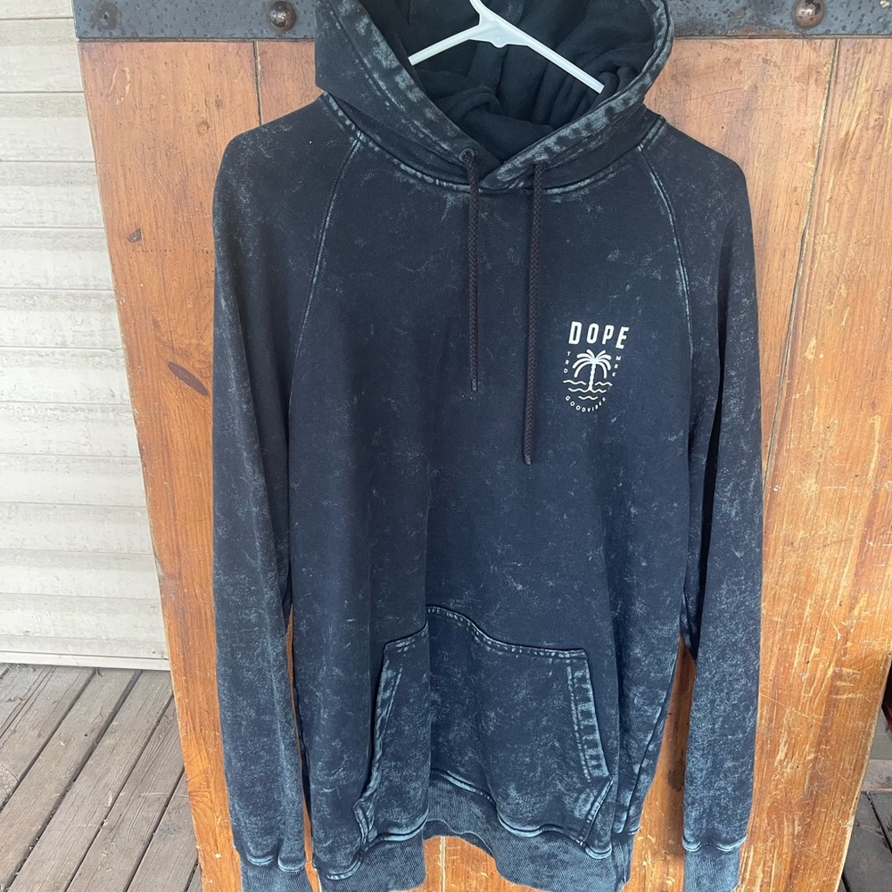 DOPE Washed Black Pullover Hoodie with Palm Logo